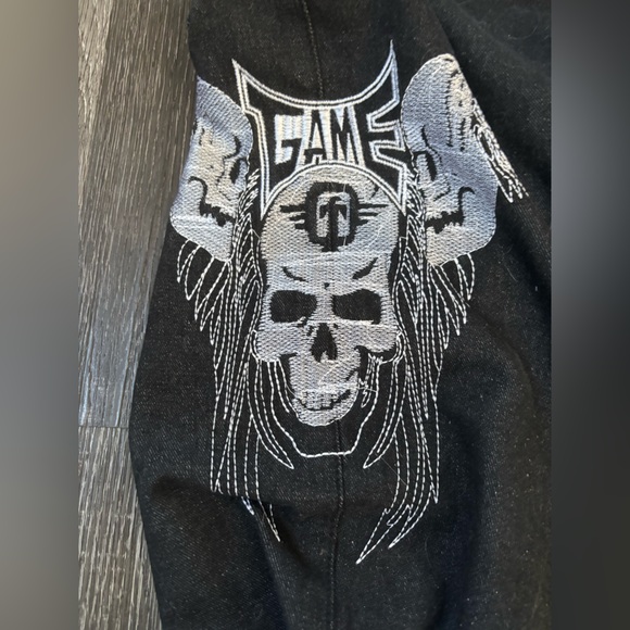 Game Time y2K black denim baggy jeans embroidered skulls oversized fit - Picture 3 of 6